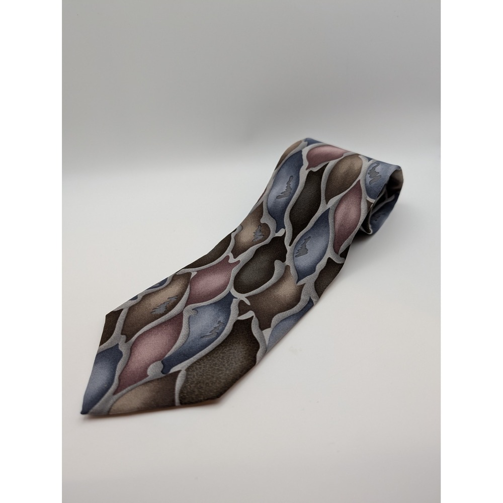 Jerry Garcia Tie Silk USA Abstract Leaf Pattern Brown Blue Gray Men Necktie